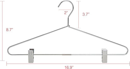 Quality Metal Pant/Skirt Blouse Hanger 10-Pack, Heavy-Duty Skirt Hangers with Clips, Adjustable Clip Pants Hanger, Chrome (Chrome, 10)