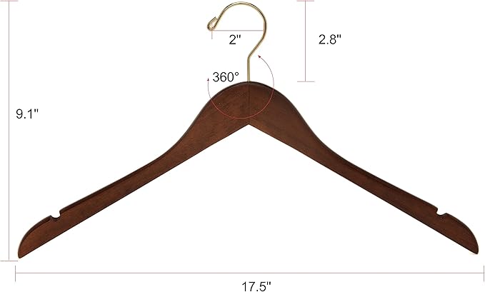 Quality Semi Curved Wooden Suit Hangers, 80-Pack Smooth Finish Solid Wood Coat Hanger with Swivel Hook, Jacket, Pant, Dress Clothes Hangers (Walnut - Gold Hook, 80)