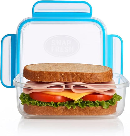 Snap Fresh - 4 Pack of Fun Size Leakproof Sandwich Containers - Reusable, BPA Free Sandwich Boxes. Airtight Seal. Also Great for Salads, Snacks, Fruit, Treats and Food Storage.