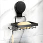 Soap Holder Dish Suction Cup, Bar Shampoo Rack for Shower Wall, Draining Soap Saver Tray for Bathroom, Rustproof Stainless Steel Sponge Holder for Tub, Kitchen, Drill-Free (Black, 1-Tier)