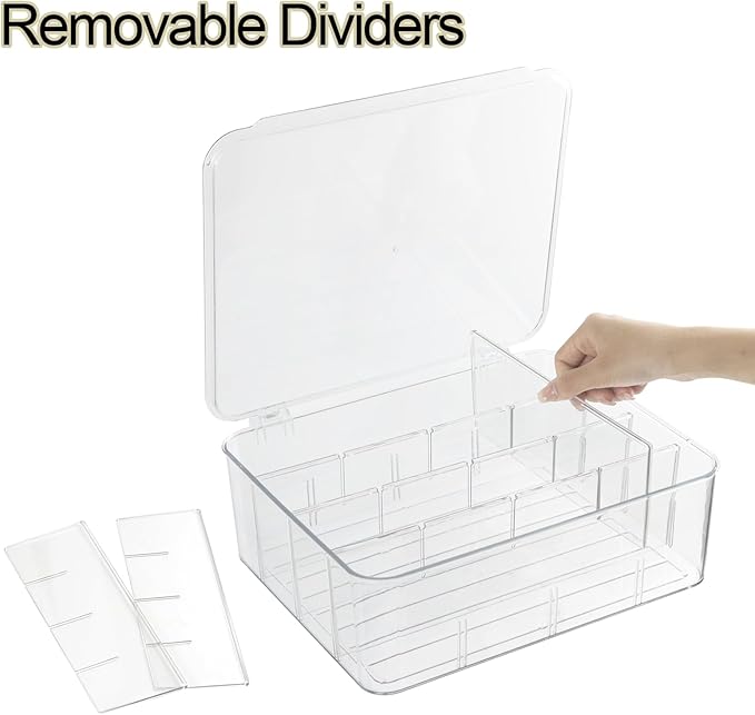 ZEXALOR Socks Underwear Drawer Organzier Dividers, 16 Compartment Removable Divided Plastic Storage Bin with Lid, Storage Organizer for Scarves Ties Bras, Clear Dresser Drawer Organizers