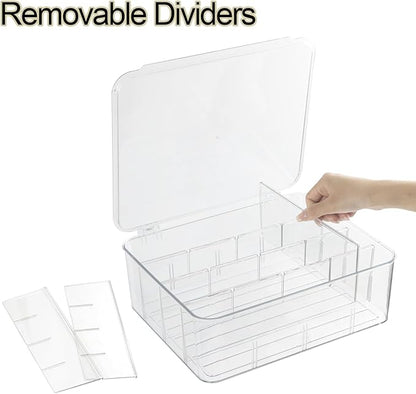 ZEXALOR Socks Underwear Drawer Organzier Dividers, 16 Compartment Removable Divided Plastic Storage Bin with Lid, Storage Organizer for Scarves Ties Bras, Clear Dresser Drawer Organizers