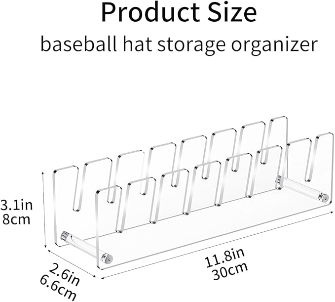 2 Pack Acrylic Hat Organizer, Hat Stand Rack for Baseball Caps, Bedroom, Closet, Dresser 11.7'' inches (Clear)
