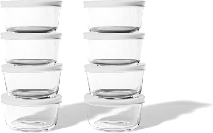 16-Piece Glass Food Storage Containers Set (8 Containers + 8 BPA-Free Lids) | 1-Cup, Leakproof | Microwave, Freezer, Oven & Dishwasher Safe | Ideal for Meal Prep & Pantry Organization, White