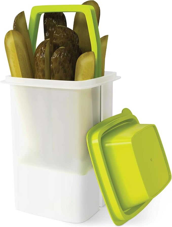 Home-X Pickle Container with Strainer - BPA Free Jalapeno Container for Mess-Free Storage of Condiment Food - Pickle Holder with Easy to Open Lid Design (Green)