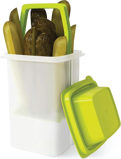 Home-X Pickle Container with Strainer - BPA Free Jalapeno Container for Mess-Free Storage of Condiment Food - Pickle Holder with Easy to Open Lid Design (Green)