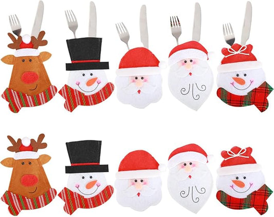 10 PCS Christmas Cutlery Silverware Holder Cute Christmas Tableware Holder Knife Fork Bag Pouch Decor for Christmas Party Dinner Table Decor