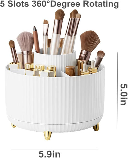 360 Degree Rotating Makeup Brush Holder Organizer Detachable Design 5 Slot Make up Brushes Cup for Cosmetics and Pencil Pen Organizer for Desk Makeup Organizer Skincare Storage for Vanity (pink2)
