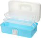 Hipiwe 3-Layer Plastic Storage Box 12.8" Multipurpose Craft Organizers with Dividers & Handle Hair Accessories Organizer Folding Craft Tool Case Portable Tackle Box for Sewing Art Cosmetic, Blue