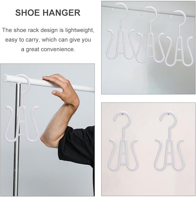 Lurrose 10pcs White Plastic Shoe Hanging Hooks Double-Hook Shoe Organizer for Closet Drying and Storage Space-Saving Holder for Home Use