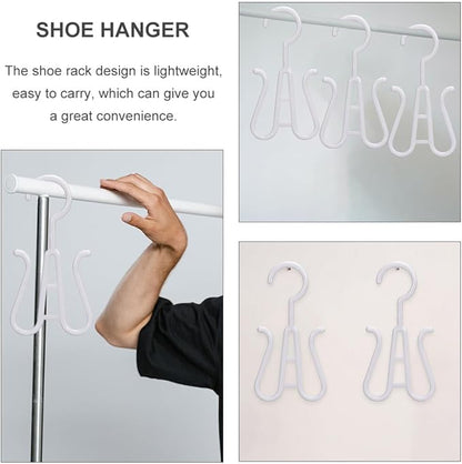 Lurrose 10pcs White Plastic Shoe Hanging Hooks Double-Hook Shoe Organizer for Closet Drying and Storage Space-Saving Holder for Home Use
