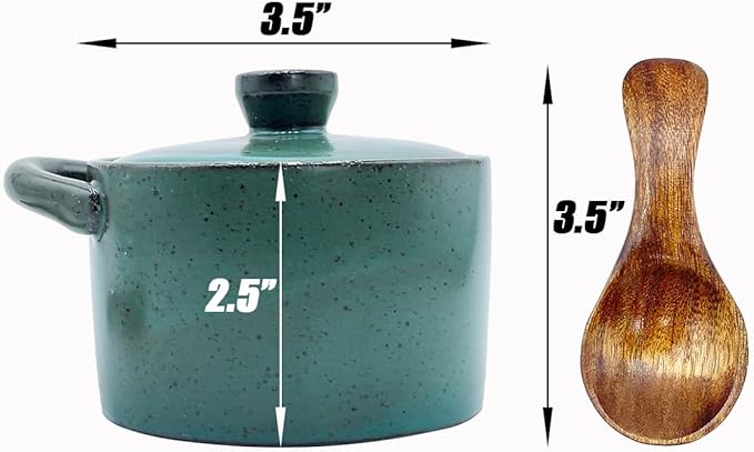 8 oz Ceramic Salt Cellar with Lid & Wooden Spoon,Countertop Salt Container,Sugar Bowl,Spices Jar| Artisan Kitchen Decor(Deep Blue)