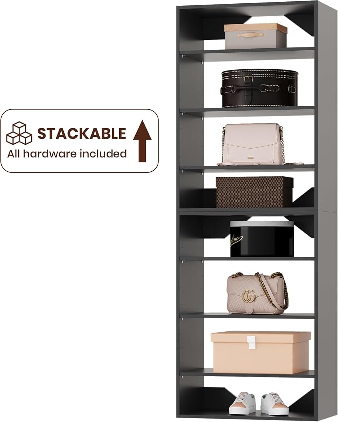 ROOMTEC 19.5" Shelf Short Tower Closet Unit, Modular Closet System with Shelf, Wardrobe Organizer for Bedroom or Walk-in Closet, Wall Mounted, Customizable Clothes Storage Unit, Black