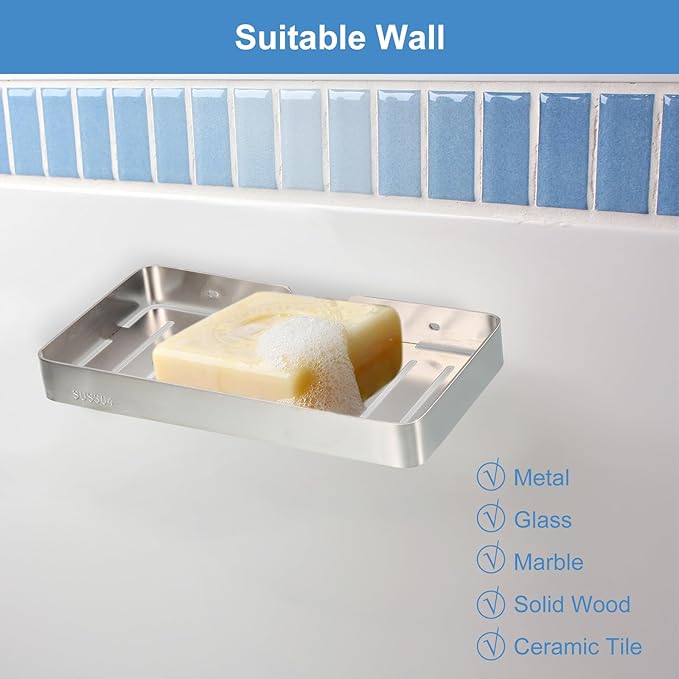 uxcell Soap Dish Holder, 304 Stainless Steel Soap Bar, Wall Mounted Soap Tray with Installation Kits, Soap Saver for Shower Kitchen Counter (Brushed Silver)