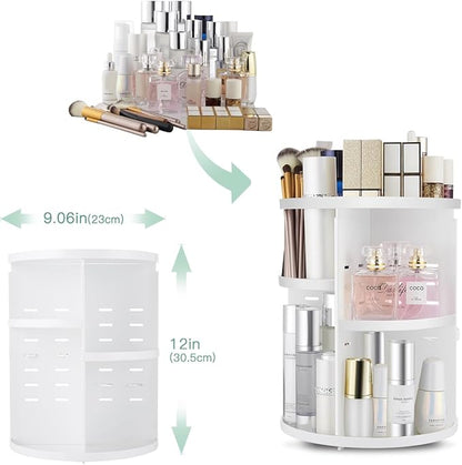 seinlife 360 Rotating Makeup Organizer,DIY Adjustable Spinning Holder,Foldable Cosmetic Storage Display box,Large Capacity Make up Caddy Shelf,Fits Countertop Vanity and Bathroom (WHITE)