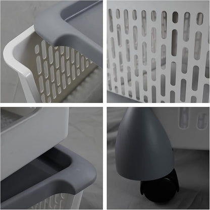 Farmoon 5 Pack Plastic Stackable Storage Baskets, Grey Plastic Stacking Baskets with Wheels