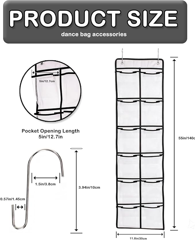 55 Inch Hanging Organizer for Dance Bag： 6-Section Mesh Hanging Shoe Rack Large Vertical Storage for Shoes accessory Dance Bag Organizer accessory White