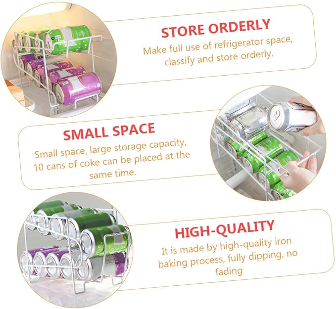 Zerodeko 1pc Iron Fridge Shelves Automatic Coverage Can Rack Fridge Organizing for Kitchen Pantry Storage