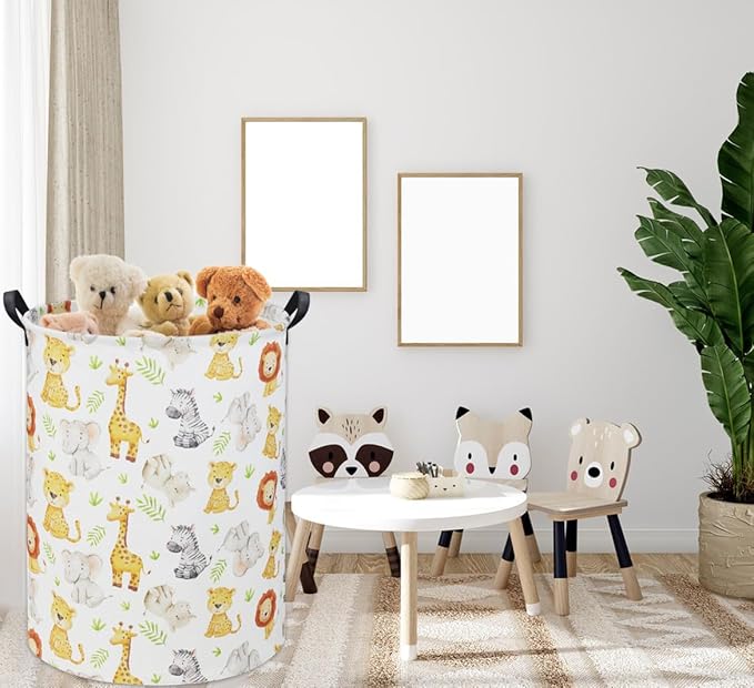 Woodland Baby Laundry Basket Animal Baby Hamper for Nursery Girl Kids Hamper Cute Kids Toys Storage Bin Organizer Animal Nursery Decor for Home(Green Animal)