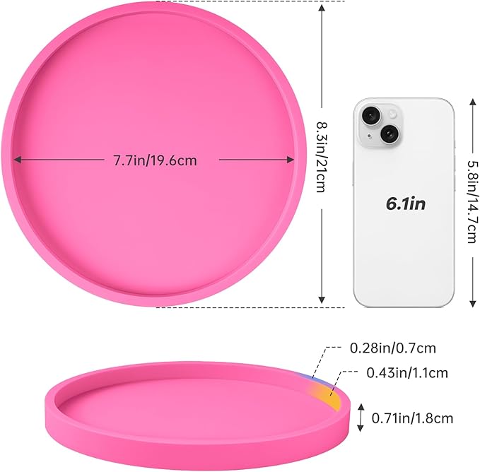 NiHome Thickened Silicone Vanity Organizer Tray for Bathroom Accessories, Kitchen Countertop, Living Room Decor, Multipurpose Shatter-Resistant Round Tray Decor for Candle Perfume Soap Plant(Hot Pink)