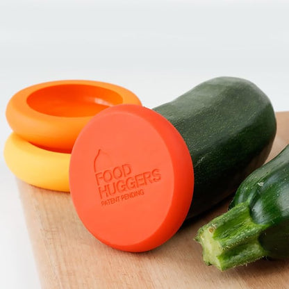 Food Huggers 5pc Reusable Silicone Food Savers | BPA Free | Plastic Free Food Storage | Dishwasher Safe | Fruit & Vegetable Storage for Onion, Tomato, Lemon, Banana & Cans | Round, Autumn Harvest