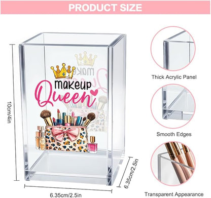 Makeup Queen Acrylic Makeup Brush Organizer Holder, Makeup Queen Desk Acrylic Brushes Storage, Christmas Birthday Gifts for Women Mom Sister Colleague Boss Lady Make Up Artist
