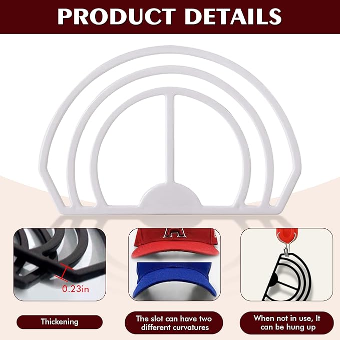 Cap Brim Bender 4PCS Baseball Hat Curving, Hat Shaper for Fitted Hats, Trucker Cap, Flat Brim, Perfect Curve Bender,Accessories for Women and Men (White)
