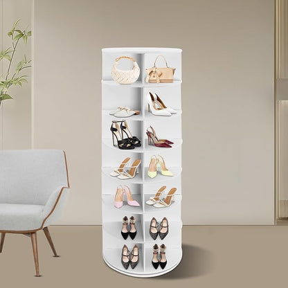 360° Rotating Shoe Rack Tower - Spinning Shoe Organizer for Entryway, Free Standing Lazy Susan Shoe Rack (7 Tiers 23.62 * 23.62 * 65in White)
