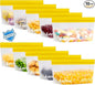 Lerine 10 Pack Stand-Up Reusable Snack Bags, Dishwasher Safe Leakproof Reusable Freezer Bags, BPA Free Food Storage Bags for Snacks, Meal Prep, Home Organization (Yellow, 10Snack)