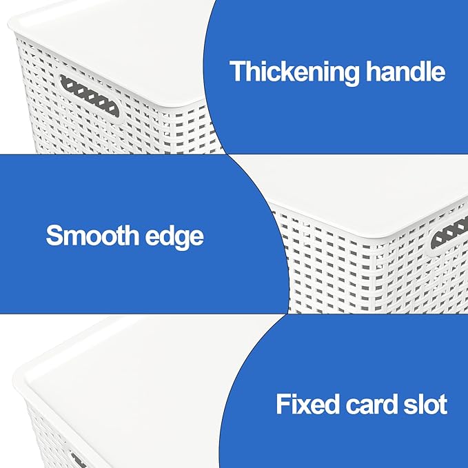 6-Pack Large Plastic Storage Baskets with Lid, Lidded Storage Organizer Bins, White