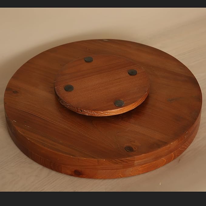 13.38 Inch Round Wood Lazy Susan Turntable Tray, Classic Style, Durable and Organizer for Cabinet Pantry Coffee Table Tray Brown