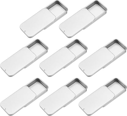 uxcell 8Pcs Slide Top Tin Containers, Mini Metal Empty Tins Box with Sliding Lids, 2.4"x1.3"x0.4" Rectangular Storage Organizers for Lip Balm, Solid Perfume, Small Items, Frosted Silver