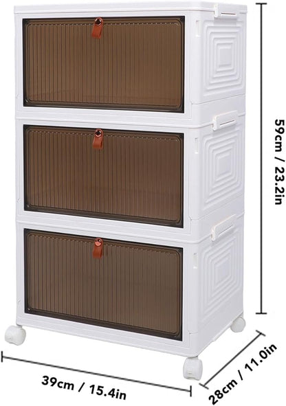 Shoe Storage Box 6 Pack Clear Plastic Stackable Shoe Organizer with Magnetic Door and Wheels for Sneakers Boots Closet Entryway (3 Tier)