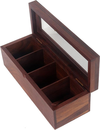 Wooden Spice Box, Masala Container, Condiments Storage Case for Kitchen, Multipurpose Decorative Box - Indian Rosewood Crafted