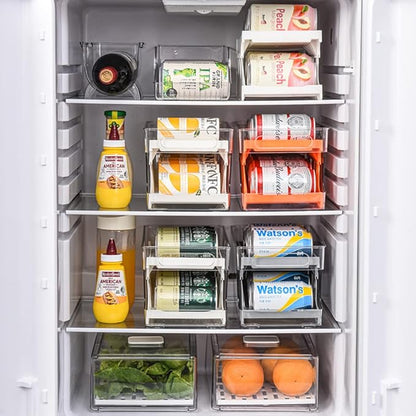 Soda Cans can Be Stacked with Storage Racks and Automatically Roll Off The Beverage Racks, It is Suitable for Refrigerators, Freezers, Kitchens, Countertops and Cabinets (Gray)