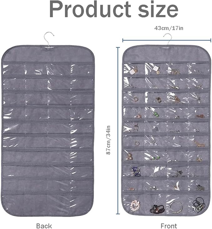 3PCS Hanging Jewelry Organizer with 80 Pocket Double-Sided Jewelry Holder Storage Wall Door Closet Accessories Organizer for Earrings, Necklaces, Rings (Black)