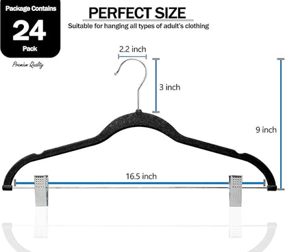 GVTECH Velvet Hangers with Clips, [24 Pack] Metal Clip Hangers for Pants - Notched Skirt Hangers for Pants, Skirts, Suit, Dresses & Shirts 360° Swivel Hook, Non Slip Felt Hanger (Pink, 24 Pack)