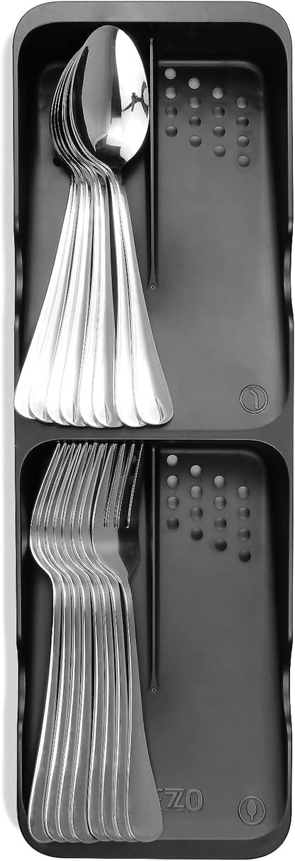 Kitchen Drawer Organizer Small Silverware Organizer/Utensil Holder and Cutlery Tray for Flatware and Silverware Partition Storage (Black - Flatware Organizers Only)