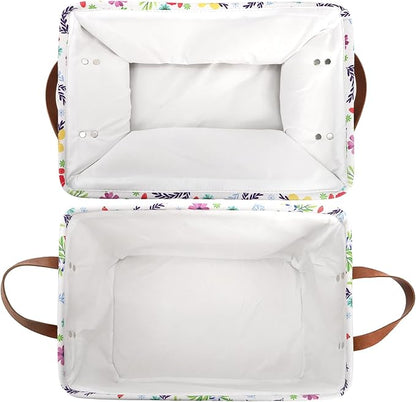 yarlung 4 Pack Floral Storage Bins with Handles, 15"x10.5"x8" Collapsible Large Storage Basket for Laundry, Decorative Fabric Lined Shelf Baskets for Organizing Clothes, Toys, Books