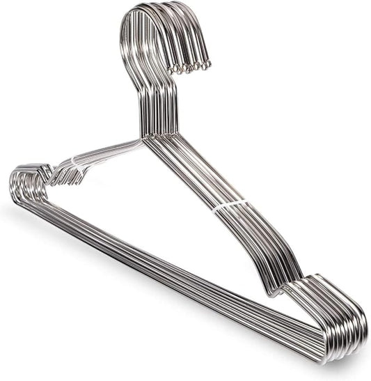 10 Pack Stainless Steel 15.75 Inches Clothes Hangers - Strong Heavy Duty, Ultra Thin Space Saving, Durable Slim Sleek Silver