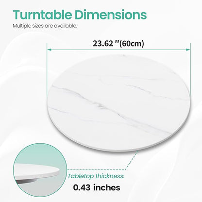 23.6" Lazy Susan Turntable – 360° Sinteredstone Silent Anti-Slip Turntable, Table Top Centerpiece for Kitchen, Pantry, Spice Rack, Refrigerator & Dining Table, White