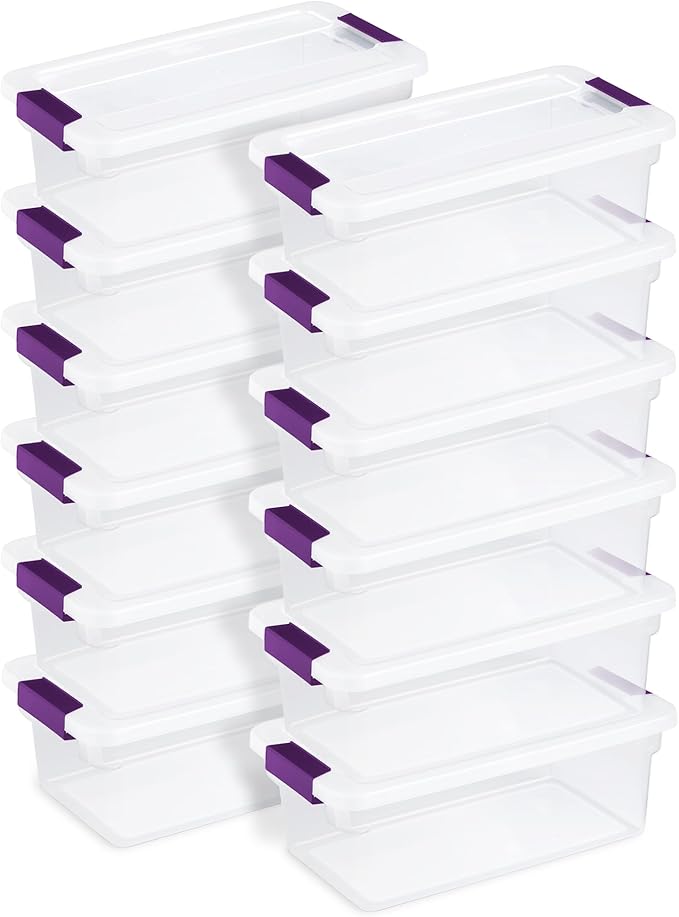 Sterilite 12-Pack ClearView Latch Box, Clear Stackable Organizer Bins with Lids, 6 Qt – Small Plastic Tote Containers for Closet, Office, Bedroom, Shelving Units and Home Storage Organization
