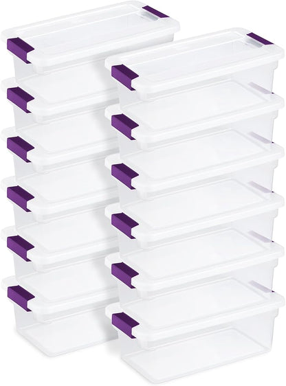 Sterilite 12-Pack ClearView Latch Box, Clear Stackable Organizer Bins with Lids, 6 Qt – Small Plastic Tote Containers for Closet, Office, Bedroom, Shelving Units and Home Storage Organization