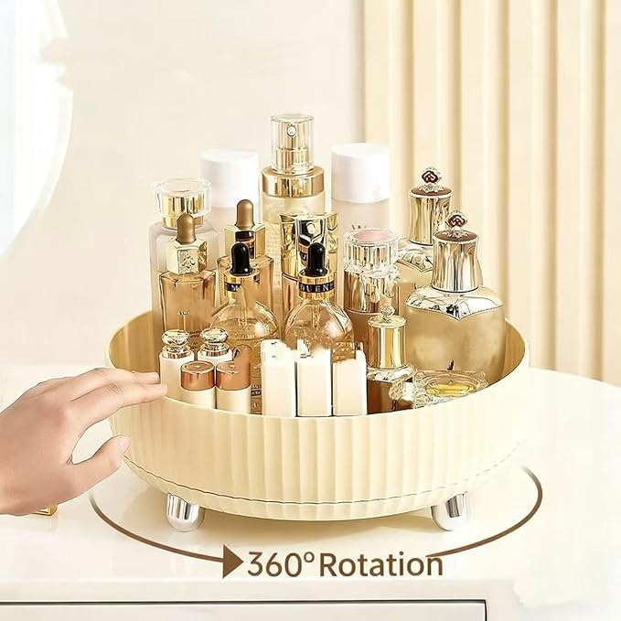 360°Rotating Organizer,Lazy Cosmetic Perfume Storage Organizer,Large-Capacity Round Display Box,Suitable for Bathroom Countertops,Dressers (Cream White)