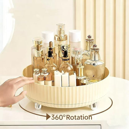 360°Rotating Organizer,Lazy Cosmetic Perfume Storage Organizer,Large-Capacity Round Display Box,Suitable for Bathroom Countertops,Dressers (Cream White)