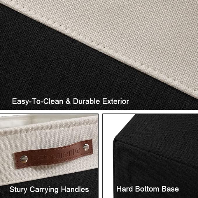 DECOMOMO Storage Bins, Extra Large Fabric Storage Baskets for Shelves, Decorative Linen Closet Organizer, 15.8 x 12.5 x 10 inches (Black & White, 3 Pack)