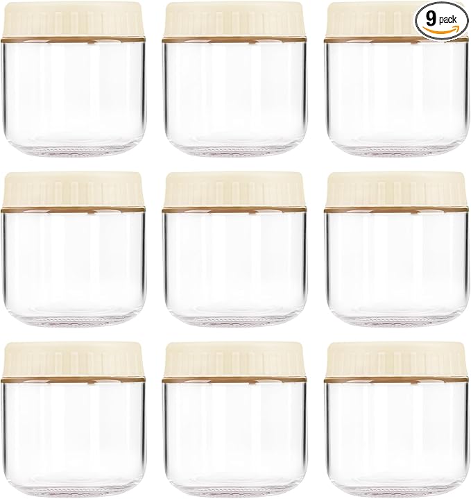 Overnight Oats Containers with Lids, 10oz Wide Mouth Mason Jars with Lids, 9 Pack Glass Jars with Airtight lid for Chia Pudding Yogurt Salad, Meal Prer Oatmeal Jars, Yellow