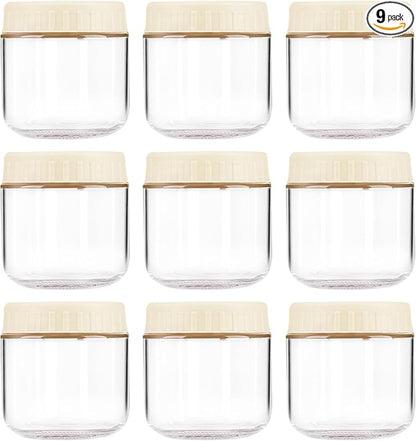 Overnight Oats Containers with Lids, 10oz Wide Mouth Mason Jars with Lids, 9 Pack Glass Jars with Airtight lid for Chia Pudding Yogurt Salad, Meal Prer Oatmeal Jars, Yellow