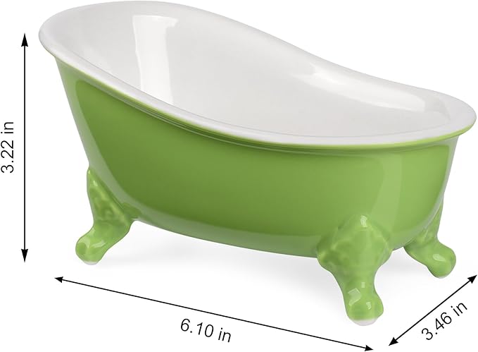 6.1" Vintage Ceramic Mini Decorative Clawfoot Bathtub Bar Soap Dish, Kitchen Sponge Holder and Shower Tray for Bathroom, 1 Pack (Lime)