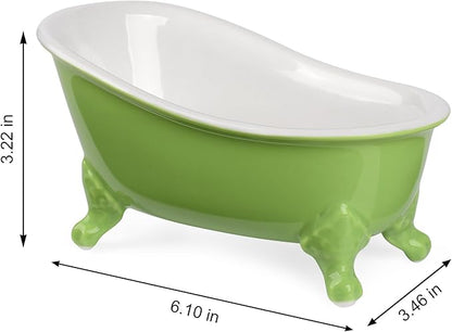 6.1" Vintage Ceramic Mini Decorative Clawfoot Bathtub Bar Soap Dish, Kitchen Sponge Holder and Shower Tray for Bathroom, 1 Pack (Lime)